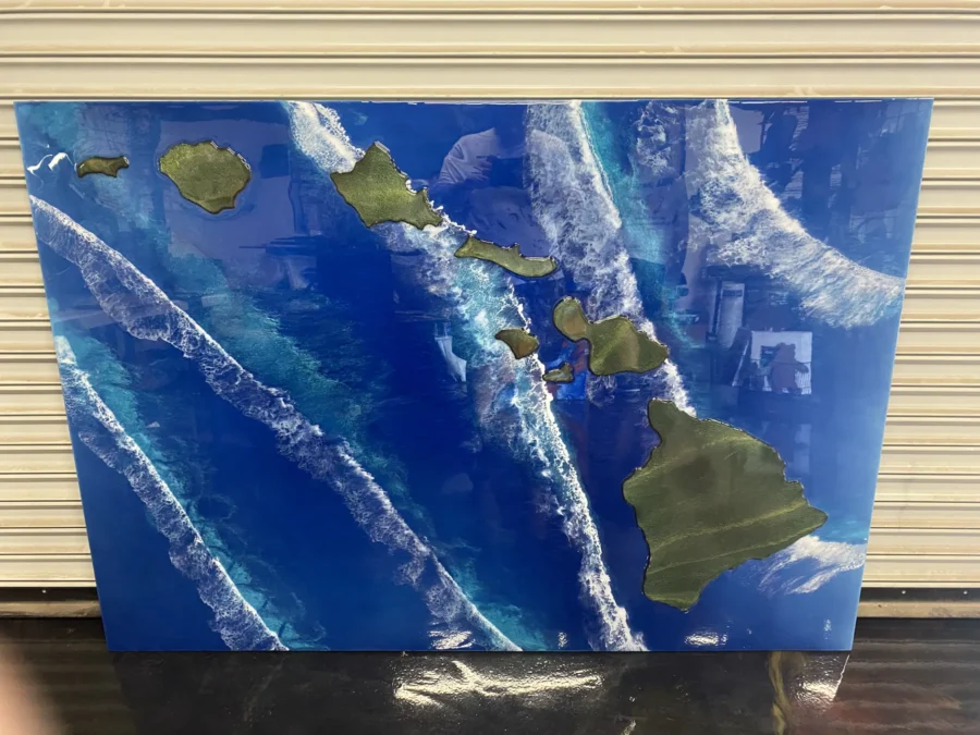 Blue resin panel with the Hawaiian islands