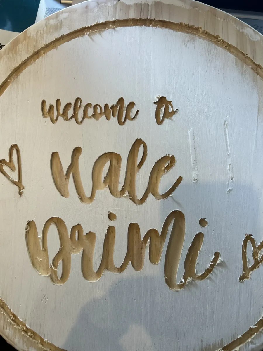 CNC-carved round welcome sign