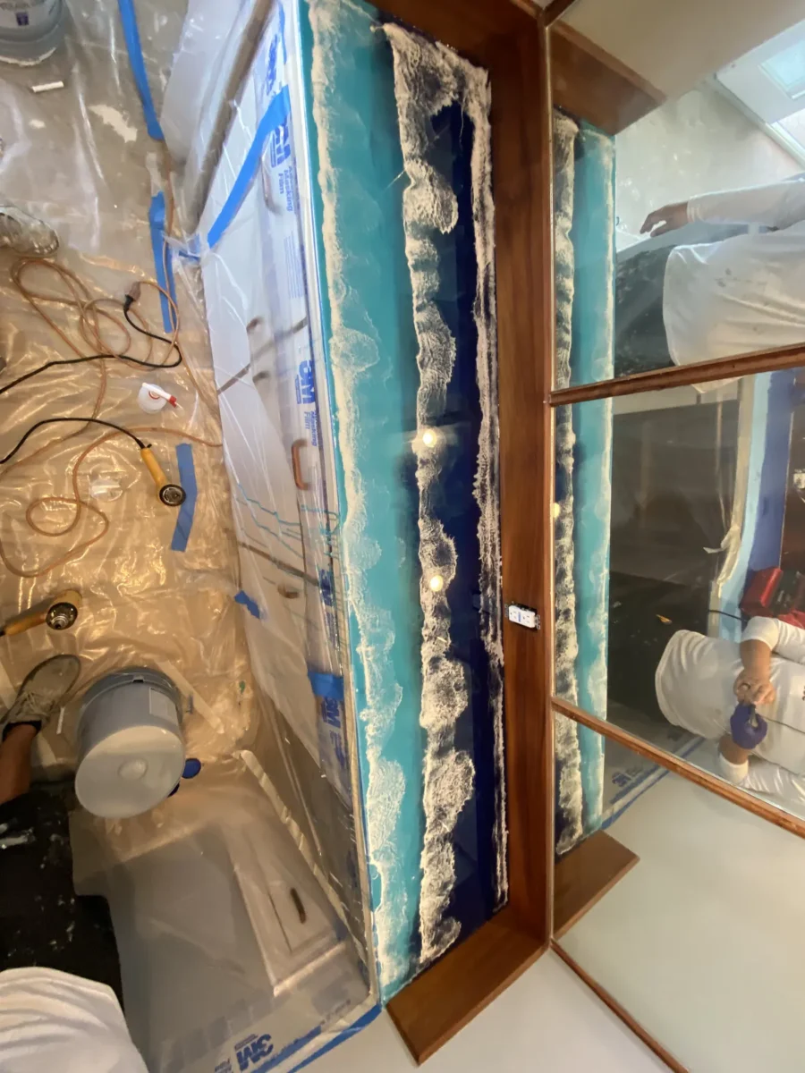 Ocean resin countertop in a kitchen
